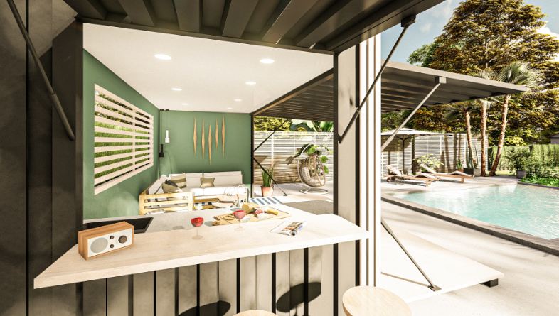 Structure modulable de container 20 pieds pour pool house