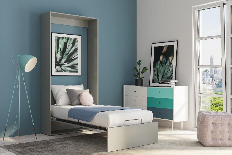 Armoire lit escamotable Dynamo - Gris mat - Ouverture assistée - Couchage 90x200 cm - Sommier à lattes_2