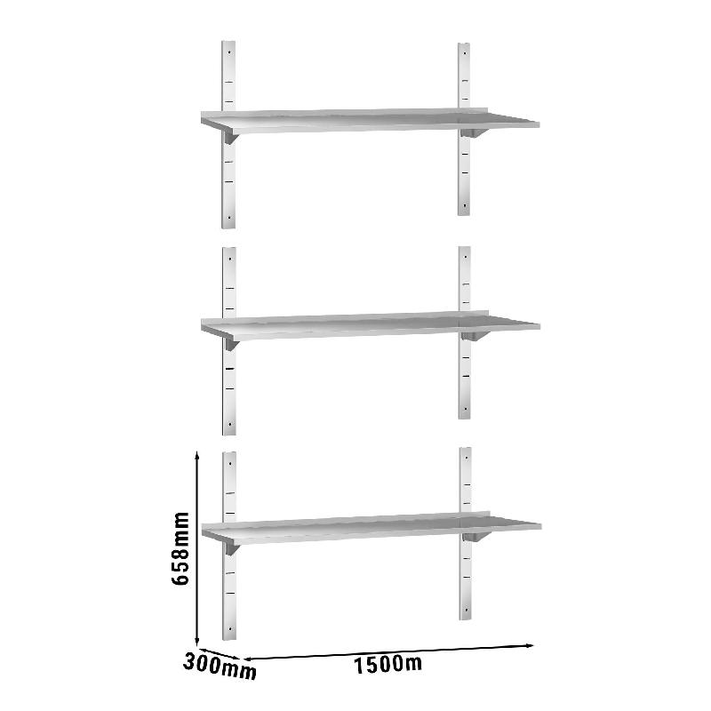 Etagères murales en inox 3 niveaux Profondeur 300 mm - 1500_2