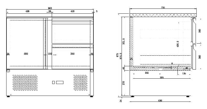 Table réfrigérée 1 porte/2 tiroirs l900 7950.0108 COMBISTEEL_2