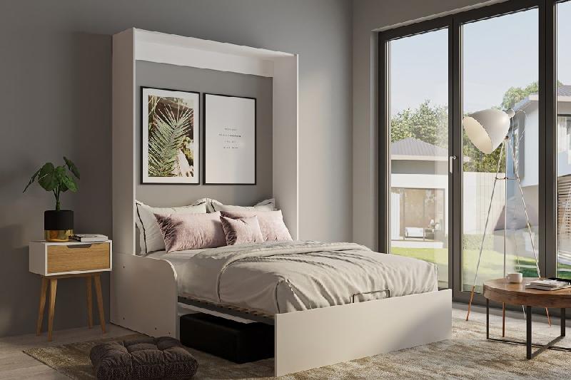 Armoire lit escamotable Dynamo Sofa - Blanc mat avec accoudoirs - Canapé noir - Couchage 140x200 cm_2