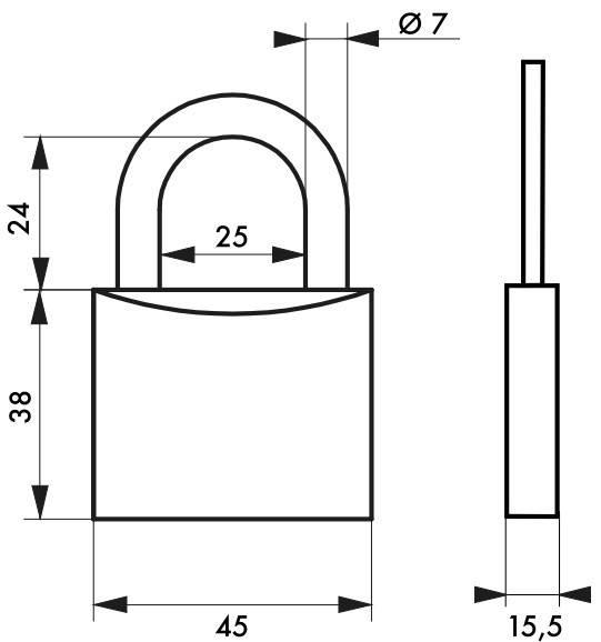 Cadenas à clé Thirard - Type 1 - 45 mm - Corps laiton monobloc et anse acier cémenté_2