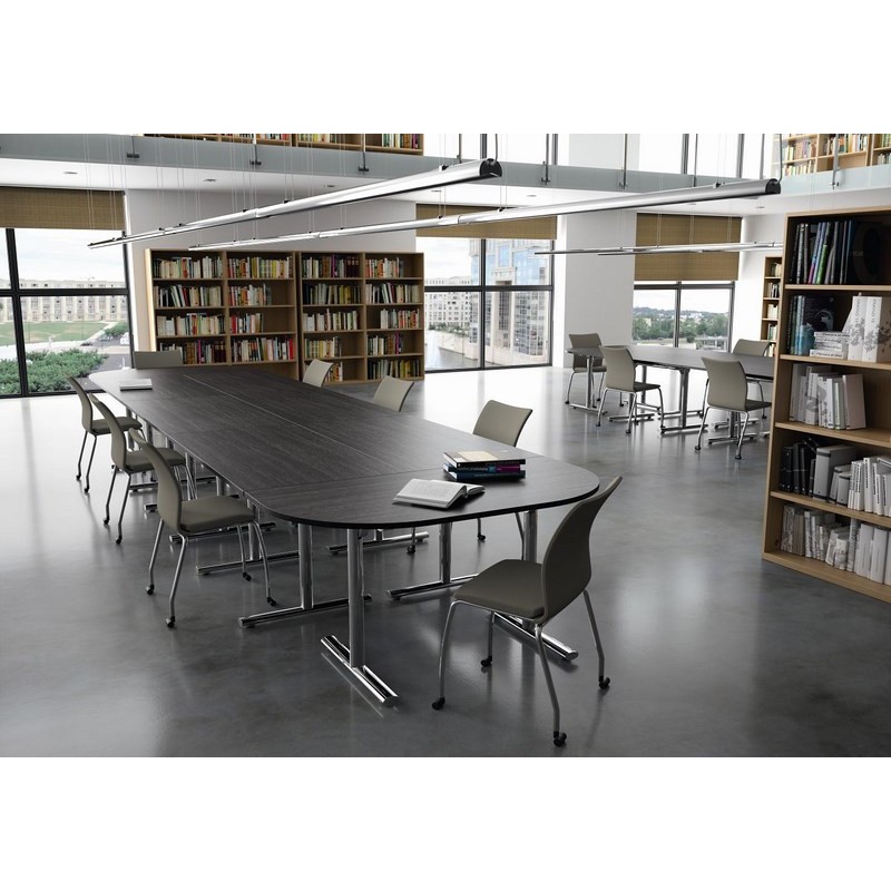 Table de réunion modulable CONFIG - fabricant MACE - plateaux ébénisterie et piétement métal avec roulettes_2