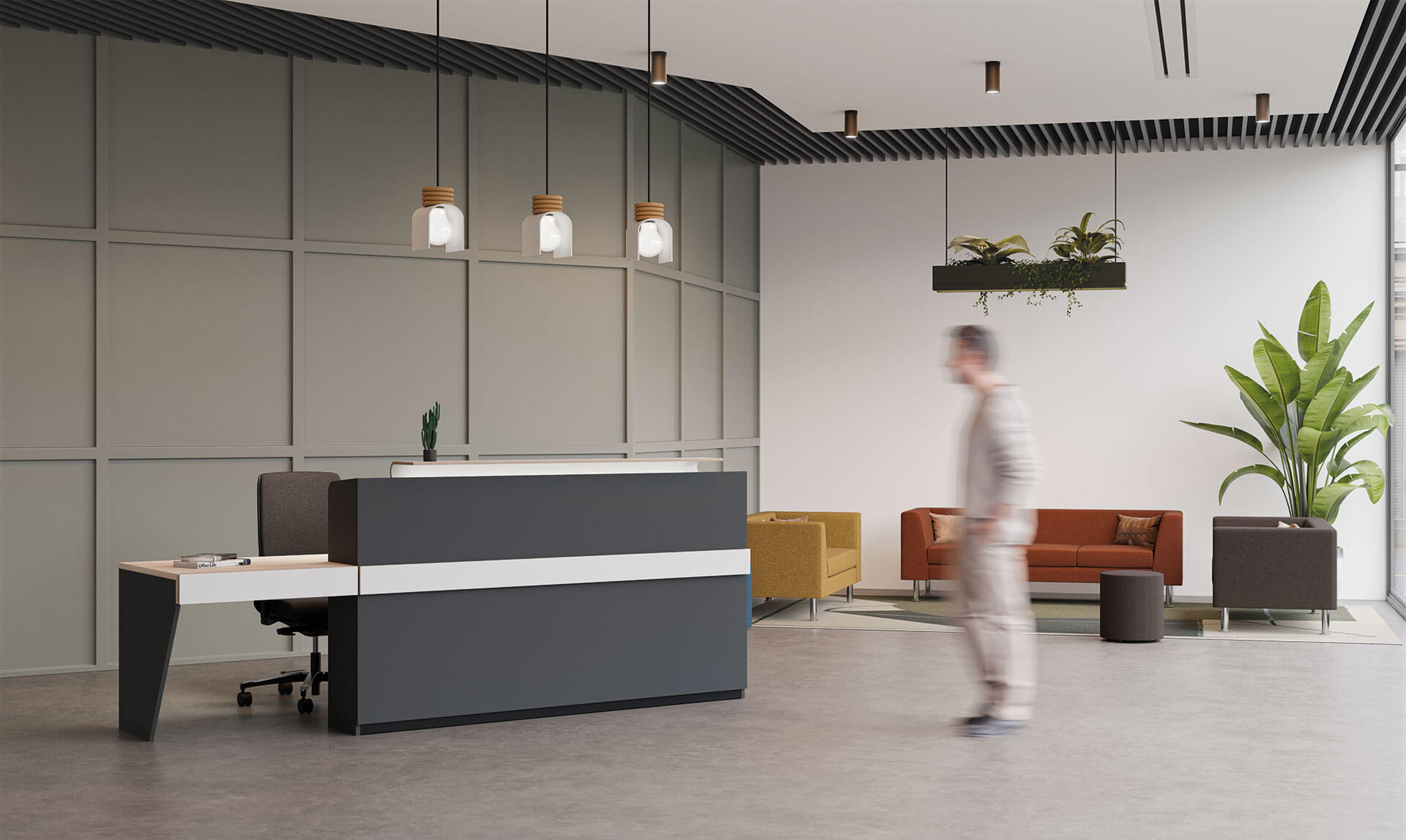 Banque d'accueil design Atlas - lignes aériennes, coloris ultra tendance et éclairage LED intégré_2
