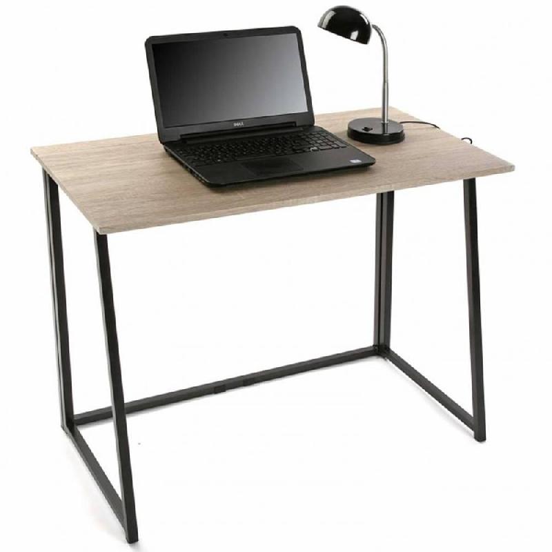 BUREAU STYLE INDUSTRIEL FOLDESK PLATEAU CHÊNE PIED METAL NOIR PLIABLE_2