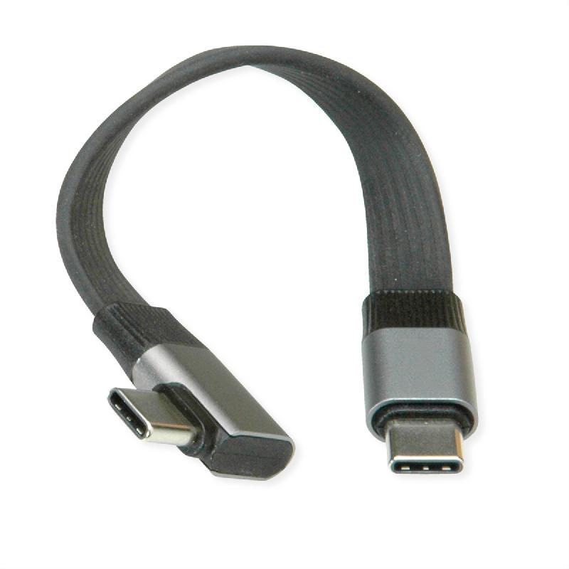 ROLINE Câble USB4 2.0 plat, C–C, M/M, un côté coudé à 90°, 8K UHD-2, 80Gbit/s, 240W, noir, 0,13 m_2