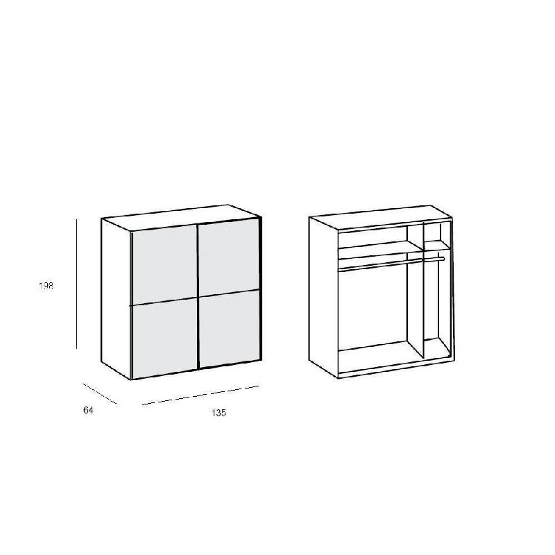 Dressing Clapton 135 cm - 2 portes coulissantes miroirs - Structure chêne avec penderies et rangements_2
