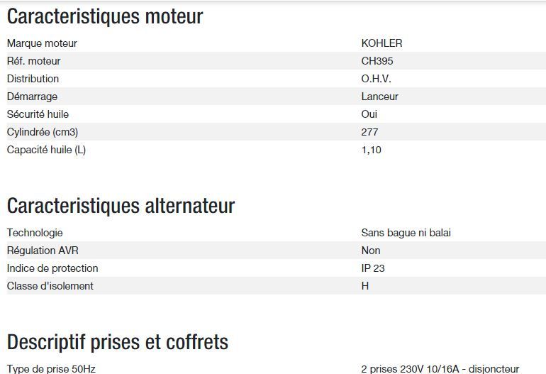 Phoenix 4200 groupe électrogène - Kohler - 50 Hz - puissance max 4 kW - tension nominale 230 V_2
