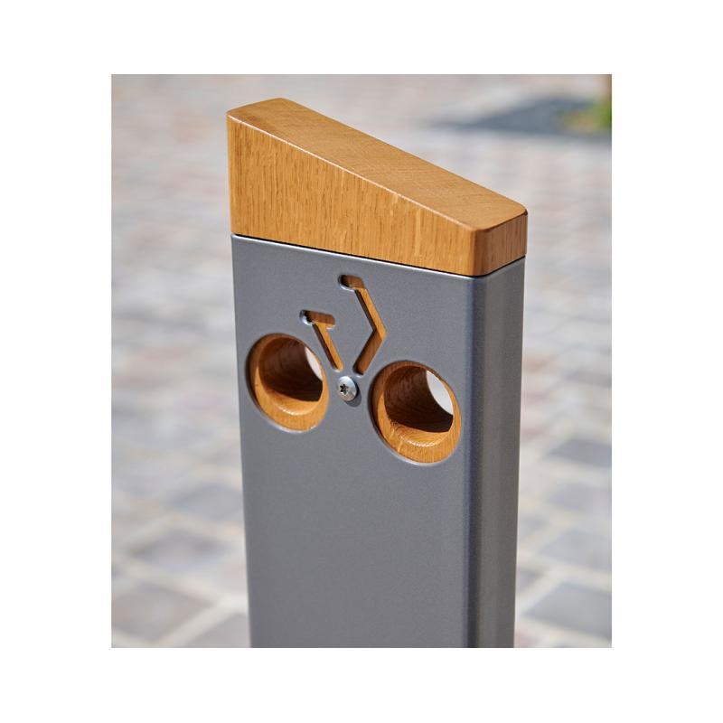 Appui vélos Silaos® - Réf : 207396.Gpro.Chec - Tube acier avec pommeau en chêne certifié PEFC_2