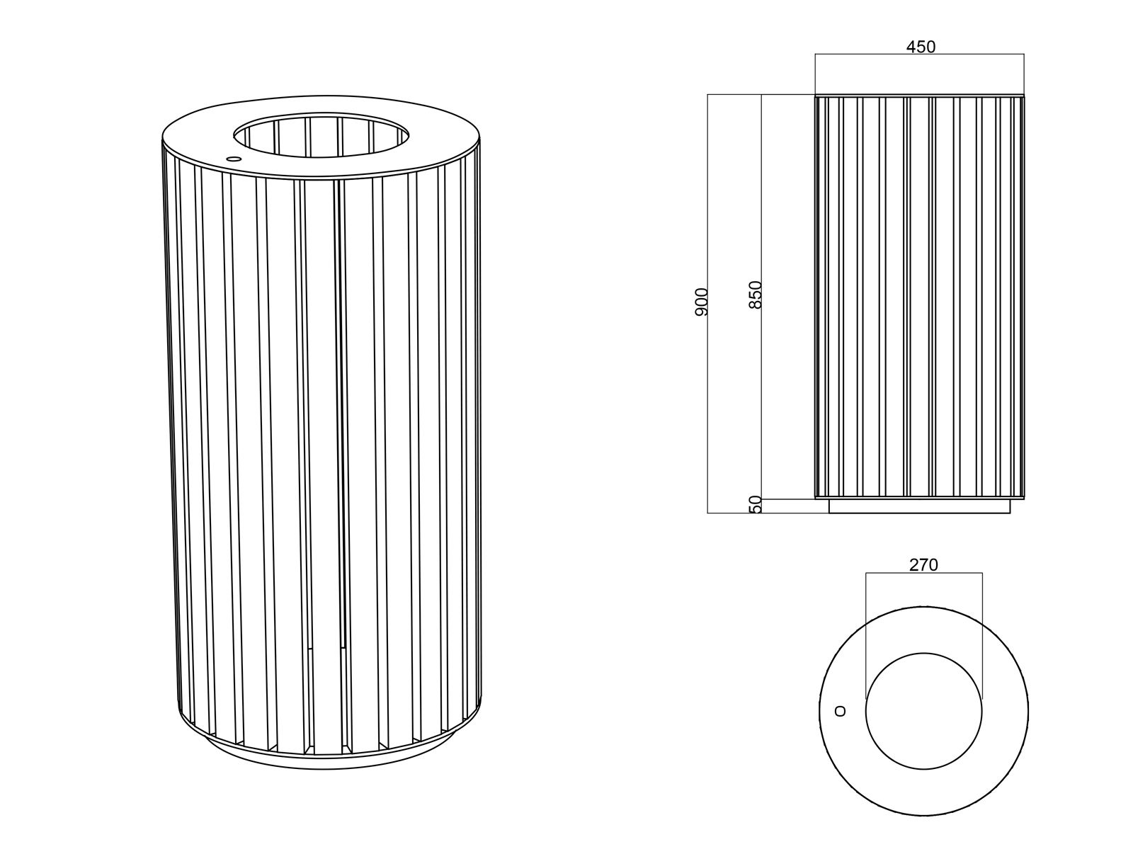 La corbeille Woody - poubelle publique - The Italian Lab - D. 450 mm, H. 900 mm, capacité 100 L, poids 22.9 kg_2
