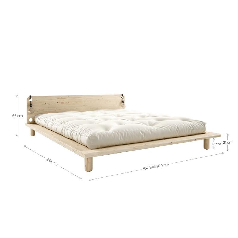 Lit futon PEEK BED en pin massif laqué naturel - Couchage 160 x 200 cm avec 2 lampes de chevet intégrées_2