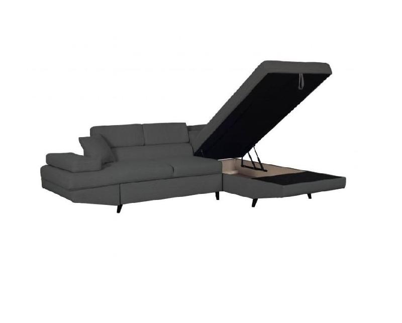 Canapé d'angle méridienne droite RINO convertible avec coffre - tissu gris graphite - pieds laqués noir - 3 têtières réglables_2