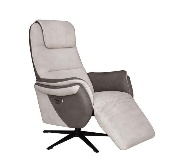 Fauteuil relax électrique ZILIA - bi-moteur - microfibre mastic/brun taupé - piètement étoile métal noir pivotant_2