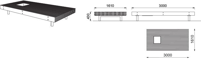 LWD500 - Banc connecté - MMCité 1 a.S. - Hauteur 430 mm - Banquette de parc en bois massif avec pieds en acier_2