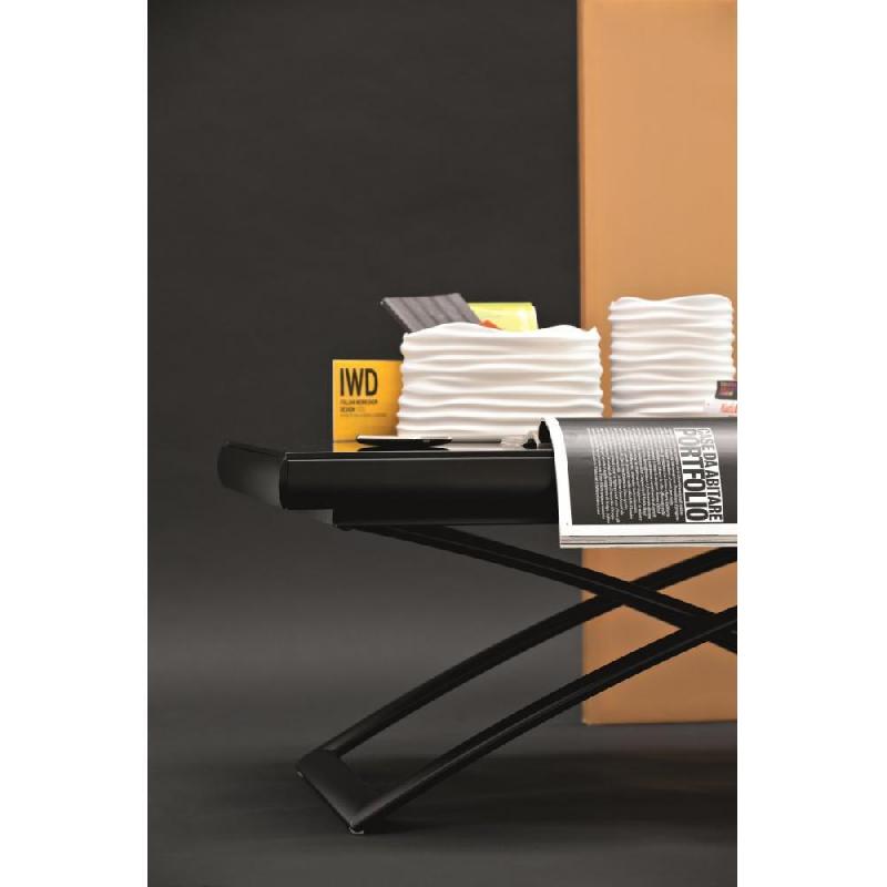 Table basse relevable extensible Dakota - Verre trempé noir - Piétement cintré en métal noir opaque_2