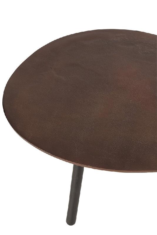 Table de salon MISTE - aluminium marron - plateau laqué goutte - piétement bois massif - 89x53x32 cm_2