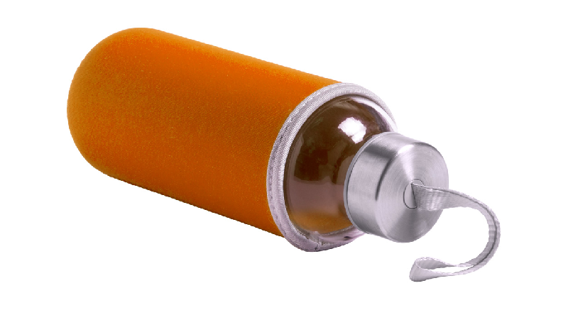 Gourde de sport en verre 420 ml - avec housse néoprène rouge et dragonne_2