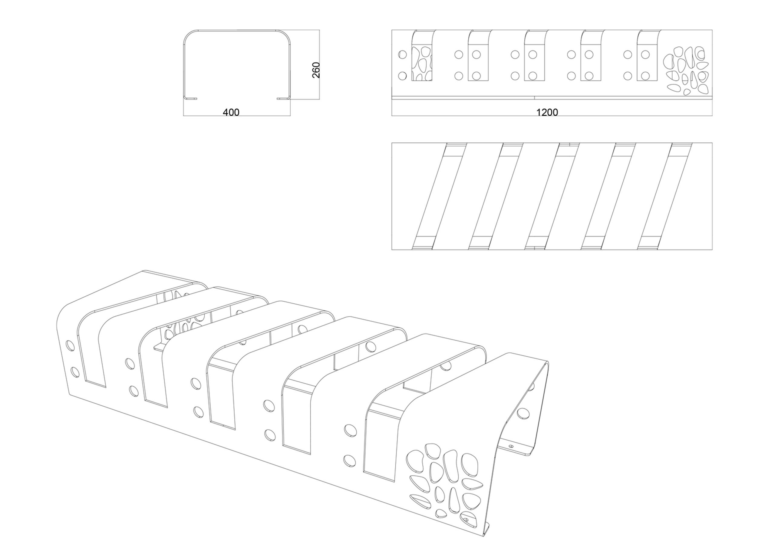 Range vélos CLAPS - The Italian Lab - Dimensions : L 1200, P 260, H 400 mm - Tôle d'acier pliée avec décoration laser_2