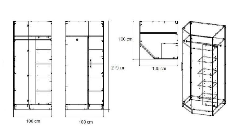Armoire d'angle dressing Loft - blanc mat et gris béton - 1 porte - 100 x 100 cm_2