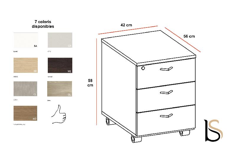 Caisson mobile 3 tiroirs avec coussin - Officity - Gris, 3 tiroirs, Gris_2