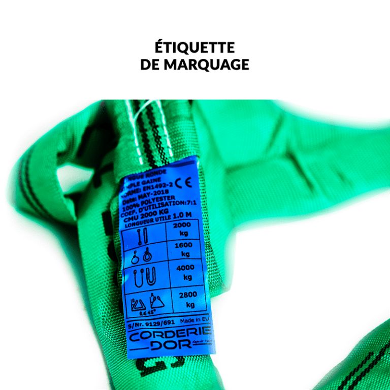 Élingue textile ronde en fibre 100% polyester - Code couleur homologué EN-1492-2 - REF : 16000_2