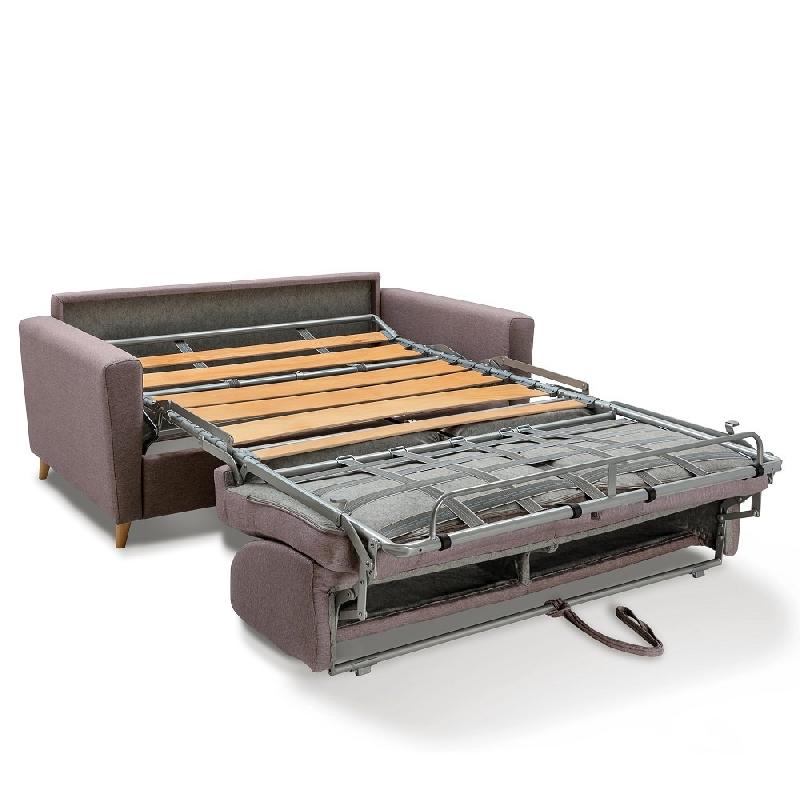 Canapé convertible express VIRGOLA - Matelas 16 cm - Sommier à lattes 140 cm - Tissu tweed taupe - Design scandinave_2