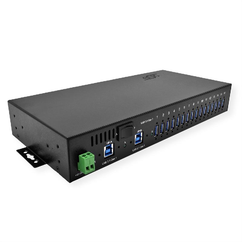 EXSYS EX-1116HMVS Hub USB 3.2 Gen1 à 16 ports, protection de surtension et kit rail DIN_2