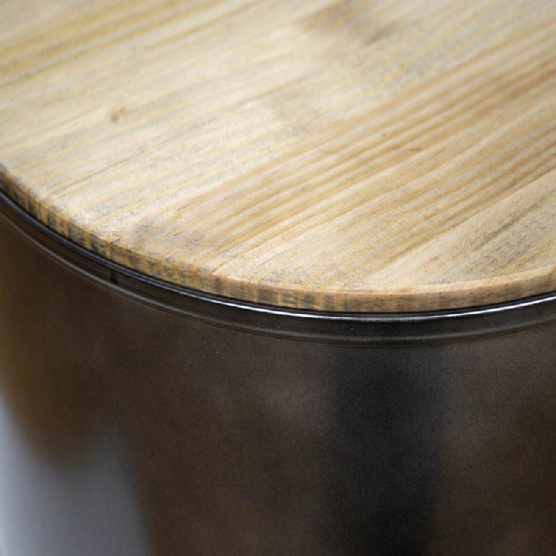 Smcb4650ev18 - Table basse fut industriel en fer laqué noir et pin massif - Diamètre 46,5 cm, hauteur 50 cm_2