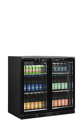 Arrière - bar 2 portes vitrées à charnières et 4 clayettes blanches - 182 L | Tefcold - DB201H_2
