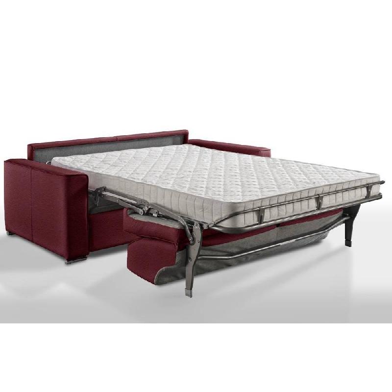 Canapé convertible 2-3 places Excellence - Sommier à lattes - Matelas Memory 18 cm inclus - Cuir vachette Bordeaux - 120 x 197 cm_2