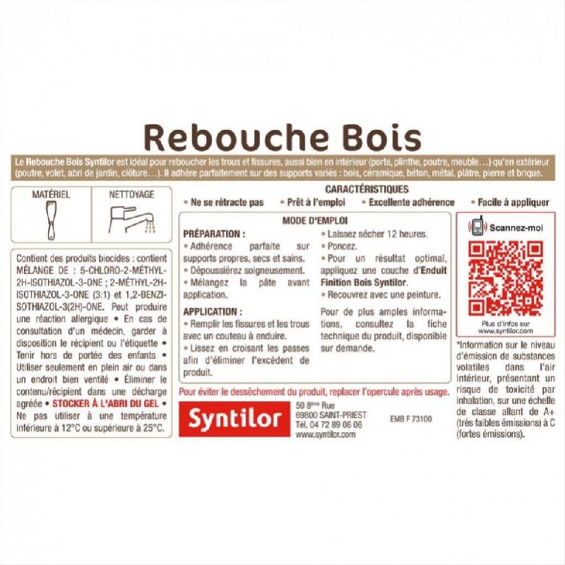 Rebouche bois SYNTILOR - gris clair - 500 g - Répare trous et fissures jusqu'à 1 cm_2