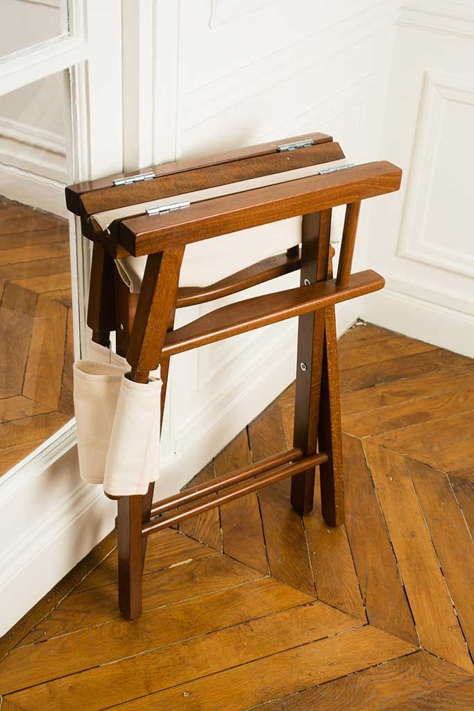 Régisseur - Chaise pliante en bois - Hêtre première qualité - Lasure Noyer - Assise et dossier coton écru_2