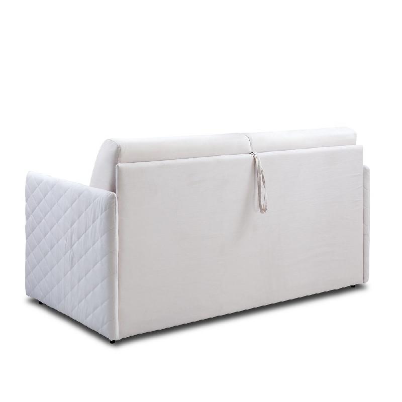 Canapé convertible express UTOPIA - 140 cm - Matelas Memory 20 cm - Velours blanc nacré - Finition matelassée_2