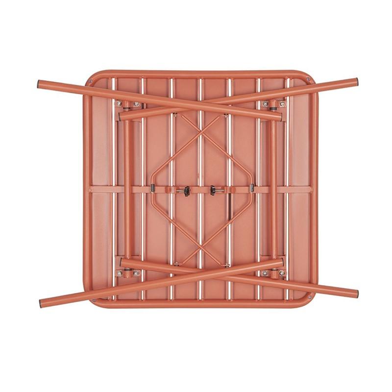 Table carrée à lattes en acier terracotta | Bolero - CK064_2