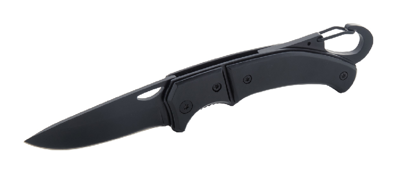 Couteau de poche noir - acier inoxydable avec manche en aluminium, mousqueton et fermeture de sécurité_2