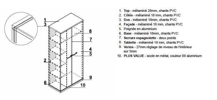 Armoire haute avec vestiaire et rangement - MDD - Gris aluminium, Blanc pastel_2