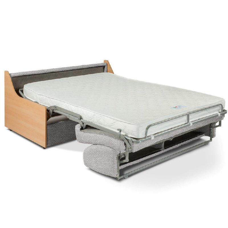 Canapé-lit compact 3 places Normann 140 cm - Matelas 16 cm - Ouverture express - Accoudoirs bois - Tweed gris silver_2