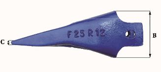 Dents de godet adaptables Feurst F25 R12 - 5.75kg - Dimensions précises_2