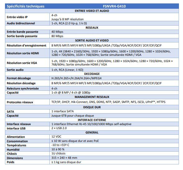 FSNVR4-G410 - Enregistreur NVR @Vision - 4 voies 40Mbps, 1 SATA, HDMI 4K, H.265+_2