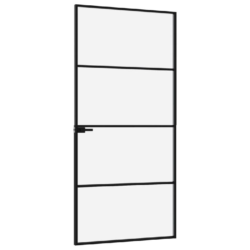 Vidaxl porte d'intérieur noir 93x201,5 cm trempé verre aluminium fin 153660_2