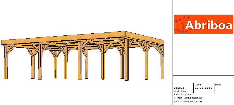 Abri carport toit plat 3 voitures en sapin lamellé-collé - abriboa_2