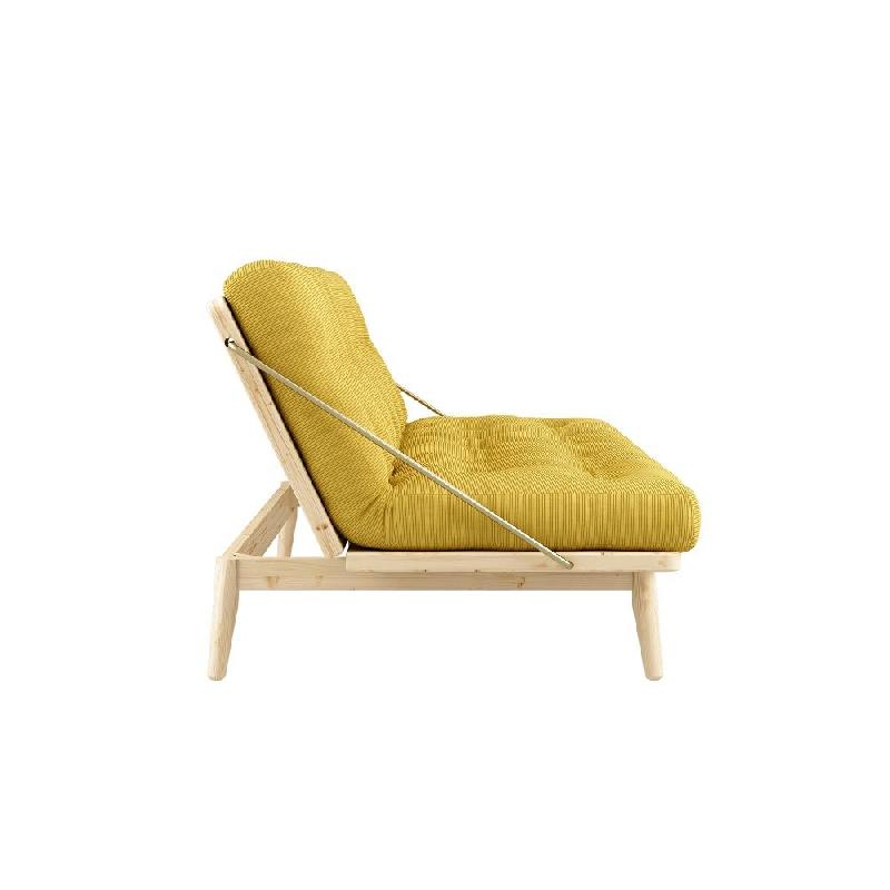 Banquette futon FOLK en pin massif - Coloris miel - Couchage 130 x 190 cm - Design scandinave avec accoudoirs en métal_2