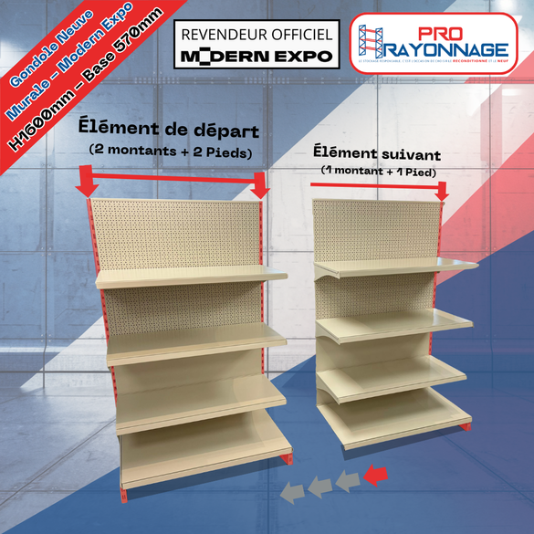 Gondole Murale Neuve à configurer - Hauteur 1600mm - Base 570mm - Modern Expo_2