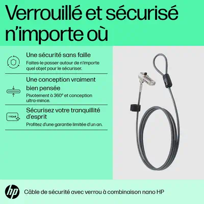 Cble de verrouillage avec combinaison HP Nano_2