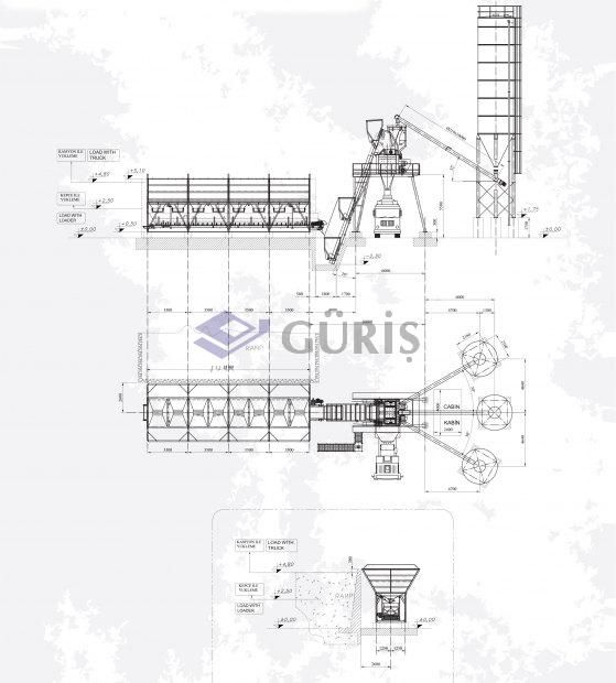 Centrale à béton avec mélangeur planétaire et godet d'alimentation