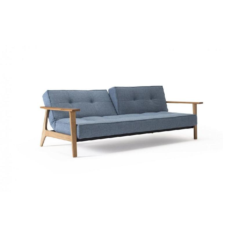 INNOVATION LIVING - Canapé-lit convertible SPLITBACK FREJ 115x200 cm - Piètement chêne - Tissu Mixed Dance Blue_2