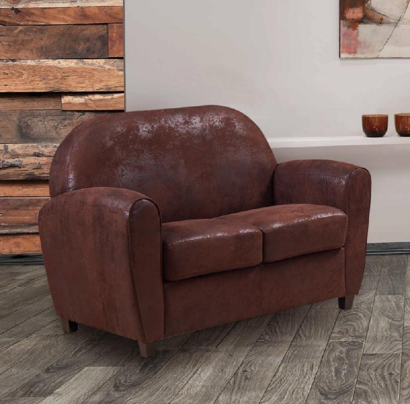 Salon Club Bufallo 2 places + 3 places - Canapés en microfibre vintage marron pour intérieur cosy_2