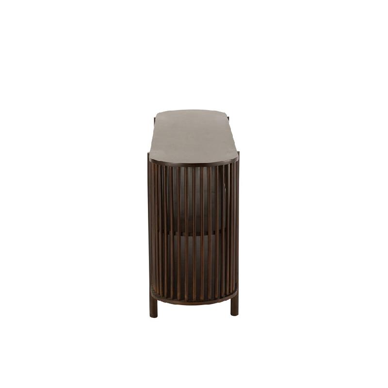 Buffet GADRA - bois de manguier marron foncé avec façade en grillage et 2 étagères - L160 x H75 x P38 cm_2