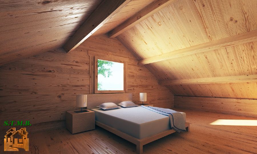 Chalet en bois plain-pied versailles 61m / madrier contrecollé 60 mm / toit double pente_2