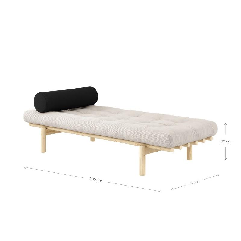 Méridienne Futon NEXT en pin massif - Coloris ivoire - Couchage 75 x 200 cm - Design scandinave et matelas en velours côtelé_2